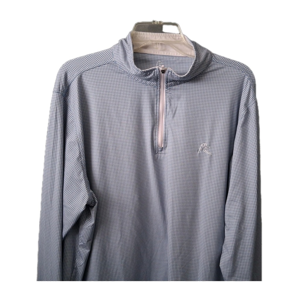 Rhoback Quarter Zip Pullover Men's XL Blue White Check Performance Stretch